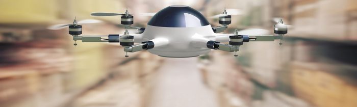 modern 3d drone flying in warehouse